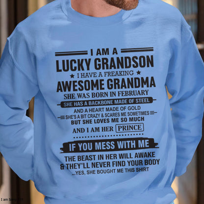 I Am A Lucky Grandson T-Shirt – Birthday Gift From February Grandma / Woman - ccdi02 (SKU11-29-02)