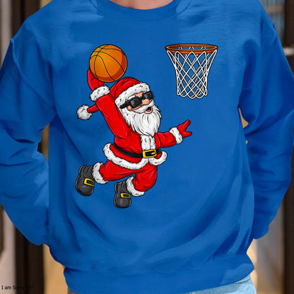 Christmas Shirts for Family, Funny christmas shirts, Christmas Unisex T-Shirt/Hoodie/Sweatshirt HLT00 - Christmas Santa Claus Dunking A Basketball Boys Kids Xmas T-Shirt