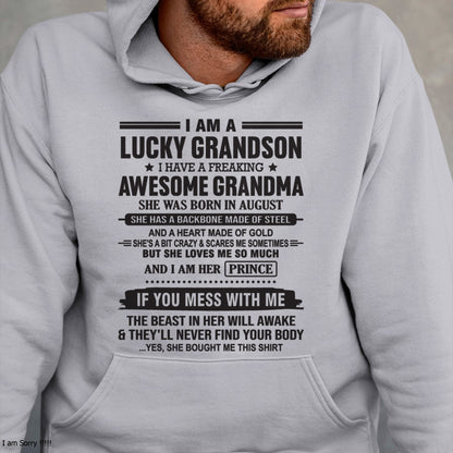 I Am A Lucky Grandson T-Shirt – Birthday Gift From August Grandma / Woman - ccdi08 (SKU11-29-08)