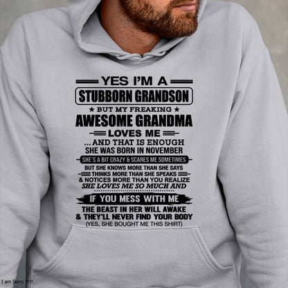 ccdi11 - Yes I’m A Stubborn Grandson T-Shirt – Birthday Gift From November Grandma / Woman - (SKU2602-111-11)