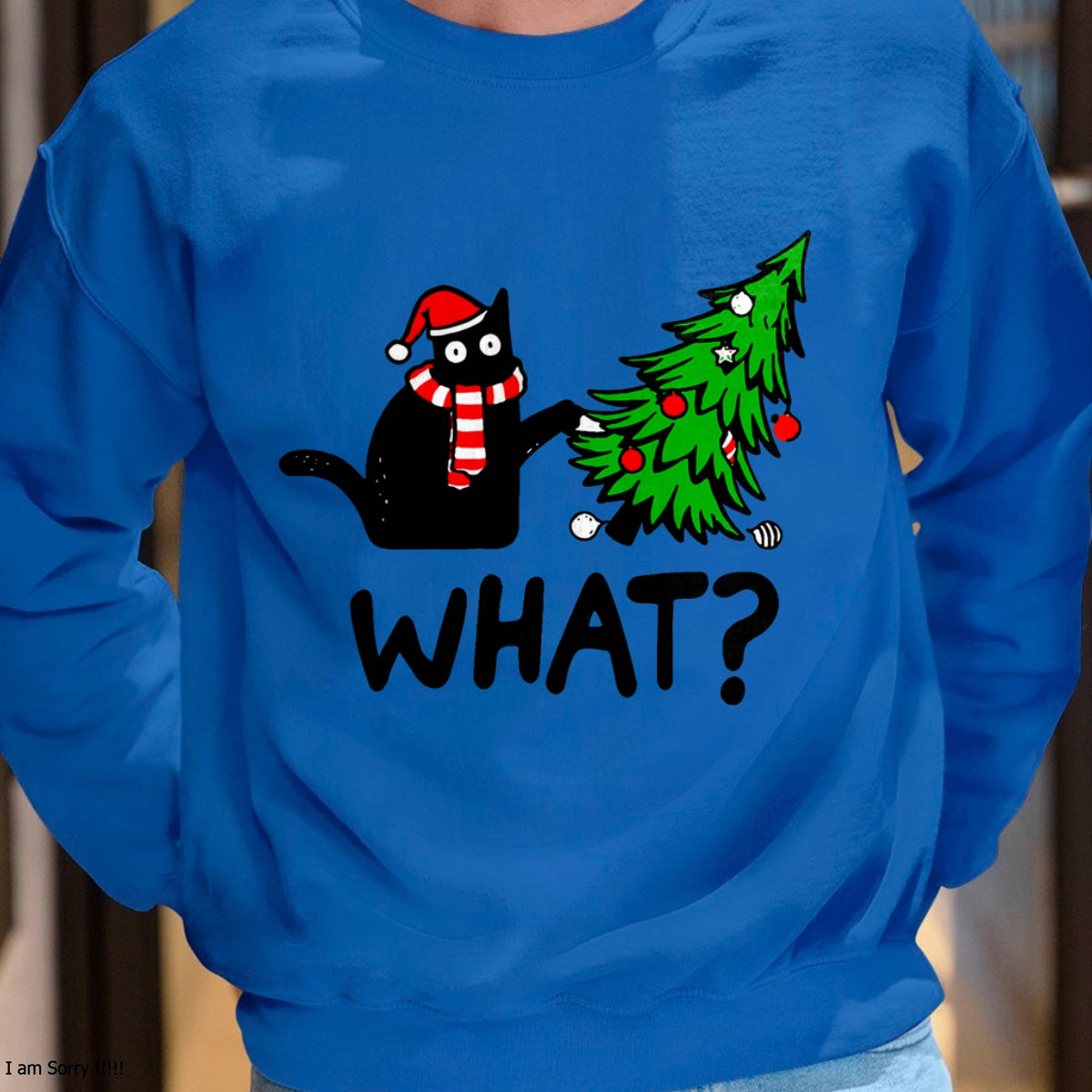 Christmas Shirts for Family, Funny christmas shirts, Christmas Unisex T-Shirt/Hoodie/Sweatshirt HLT00 - Funny Black Cat Gift Pushing Christmas Tree Over Cat What T-Shirt