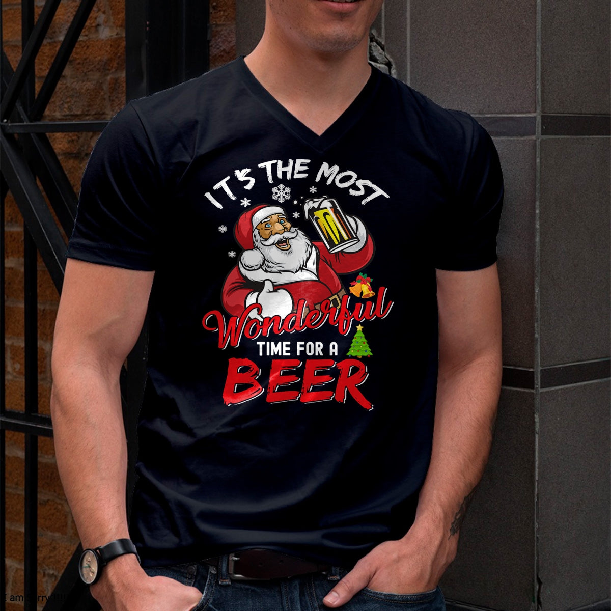 Christmas Shirts for Family, Funny christmas shirts, Christmas Unisex T-Shirt/Hoodie/Sweatshirt HLT00 - Funny Christmas Santa Claus Drinking Beer Wonderful Time T-Shirt