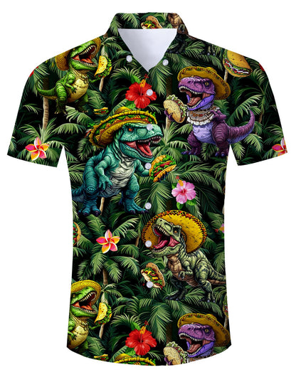 Hawaiian Shirt – Funny Dinosaur 3D Print Hawaiian Shirt – Summer Casual Beachwear