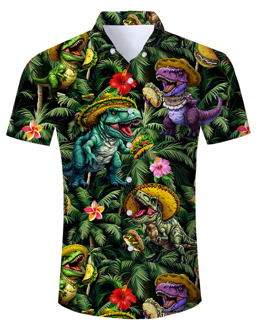Hawaiian Shirt – Funny Dinosaur 3D Print Hawaiian Shirt – Summer Casual Beachwear