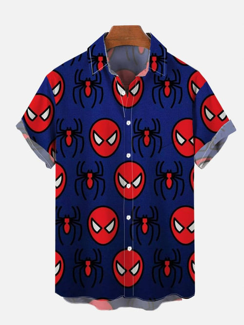 Hawaiian Shirt – Gradient Blue Spider Print Halloween Shirt – Breathable Short Sleeve Fashion Top