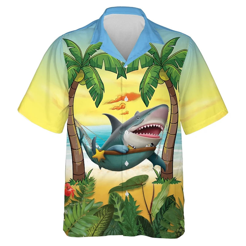 Hawaiian Shirt – Men's Hip Hop Shark Hawaiian Beach Shirt