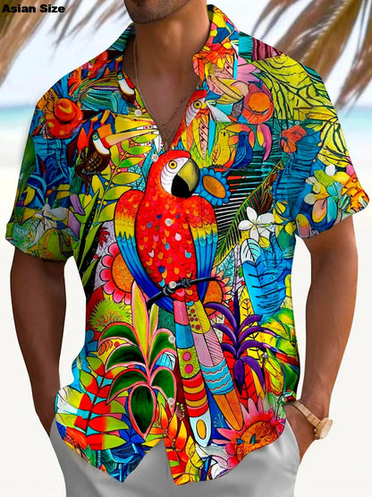 Hawaiian Shirt – 2025 Flamingo & Parrot 3D Print Hawaiian Shirt – Unisex Beachwear