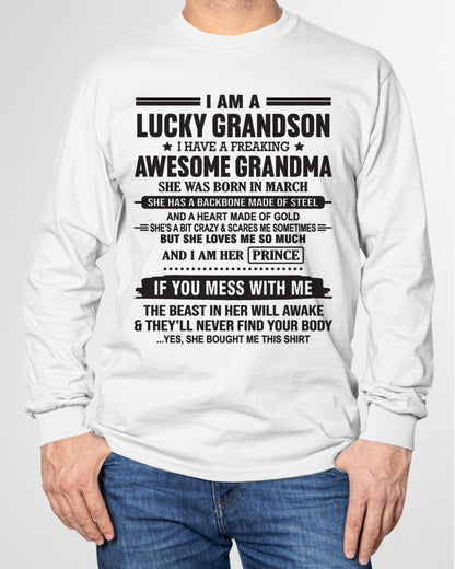 I Am A Lucky Grandson T-Shirt – Birthday Gift From March Grandma / Woman - ccdi03 (SKU11-29-03)