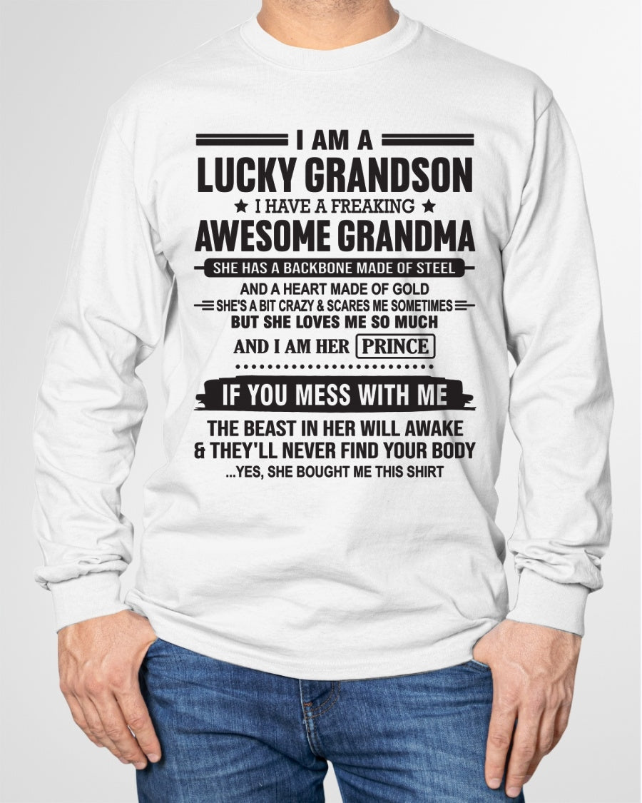I Am A Lucky Grandson T-Shirt – Birthday Gift From Grandma / Woman - ccdi00 (SKU11-29-00)
