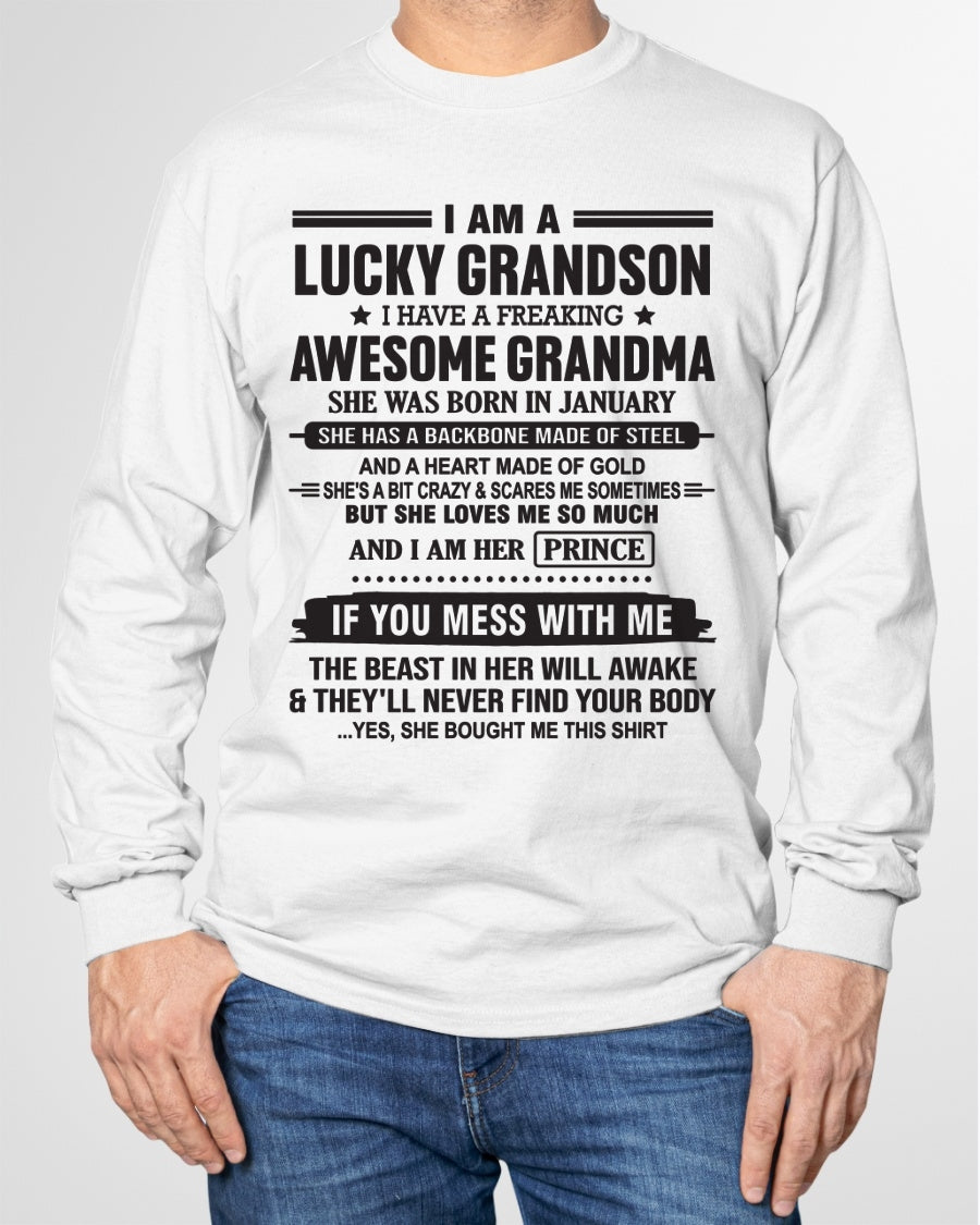 I Am A Lucky Grandson T-Shirt – Birthday Gift From January Grandma / Woman - ccdi01 (SKU11-29-01)