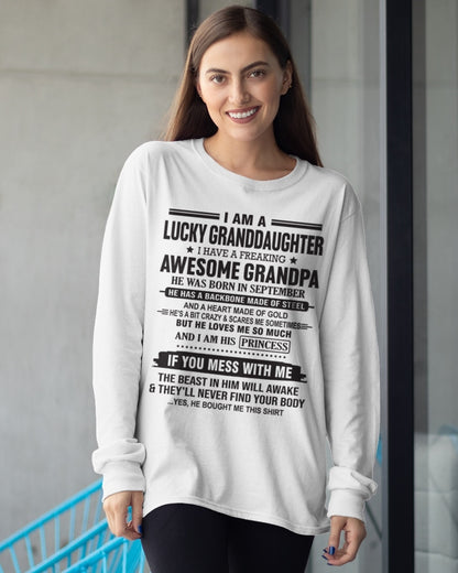 I Am A Lucky Granddaughter T-Shirt – Birthday Gift From September Grandpa / Man - ccdi09 (SKU11-122-09)