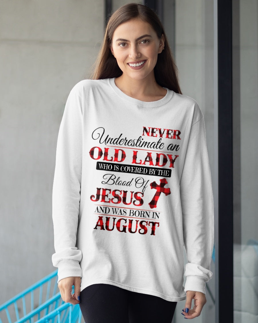 AUGUST - NEVER Underestimate an OLD LADY WHO IS COVERED BY THE Blood Of JESUS - ccdi08 FMA (SKU2605-69-08)