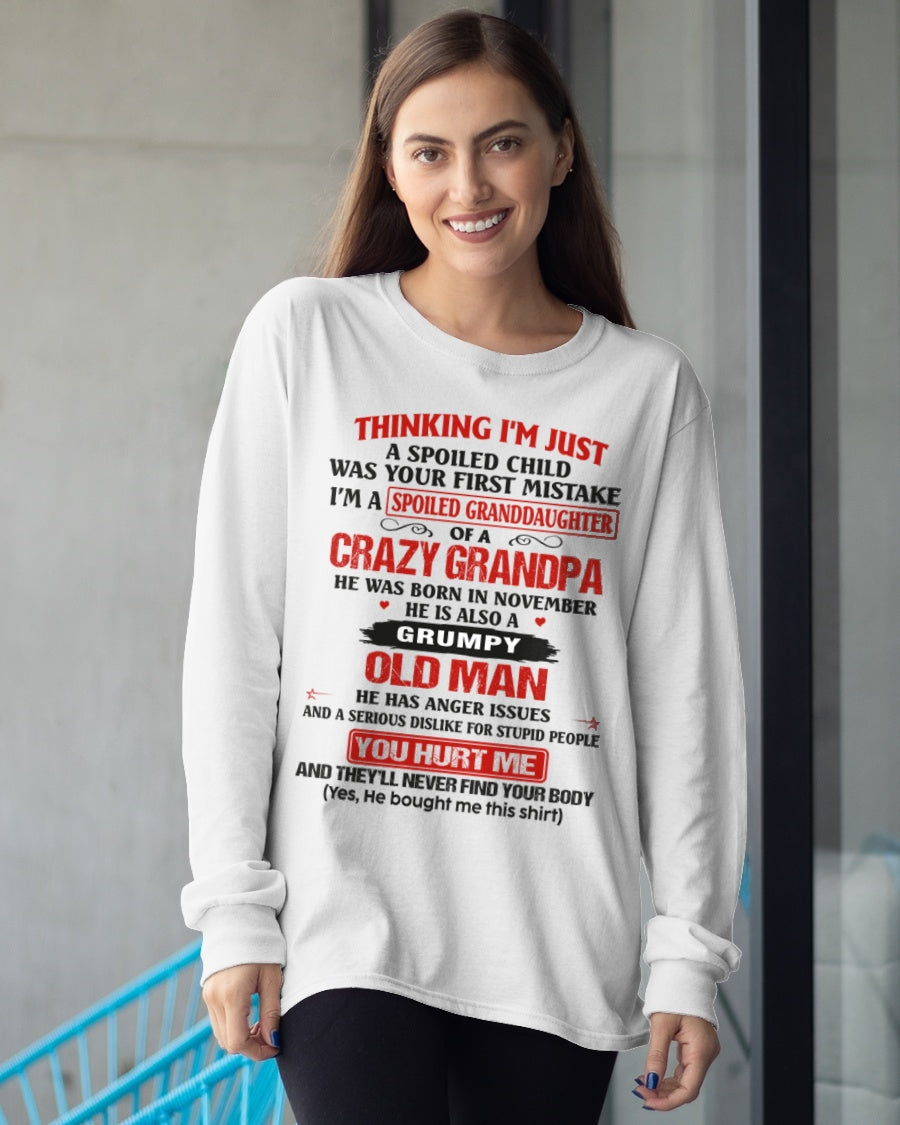 Spoiled Granddaughter of a Crazy Grandpa Shirt – Birthday Gift from November Grandpa / Man - ccdi11 (SKU12-200-11)