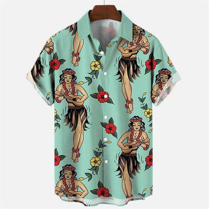 Hawaiian Shirt – Floral Cartoon 3D Print Hawaiian Shirt – Oversized Unisex Summer Top