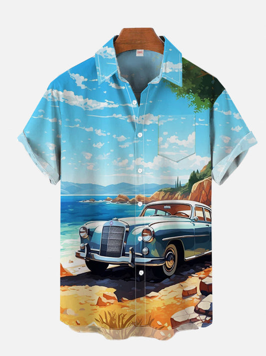 Hawaiian Shirt – Men's Tiki Hula Girl & Retro Car Hawaiian Shirt – Beach Style