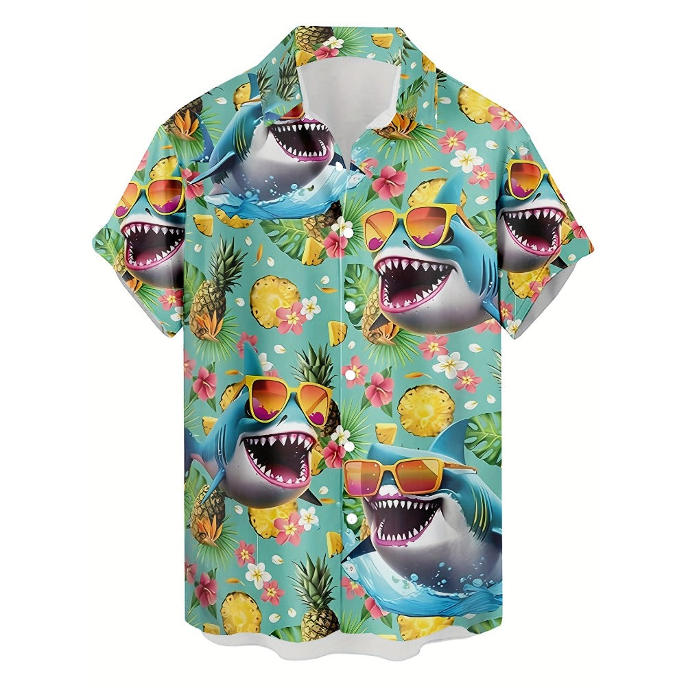 Hawaiian Shirt – Cool Shark with Glasses 3D Print Hawaiian Shirt – Summer Streetwear