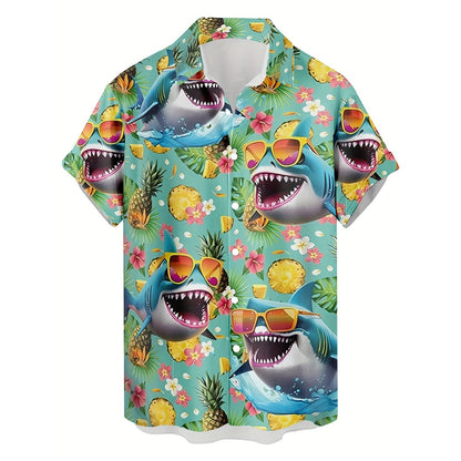 Hawaiian Shirt – Cool Shark with Glasses 3D Print Hawaiian Shirt – Summer Streetwear