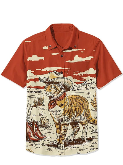 Hawaiian Shirt – Men's Summer 3D Red Kitten Print Hawaiian Shirt