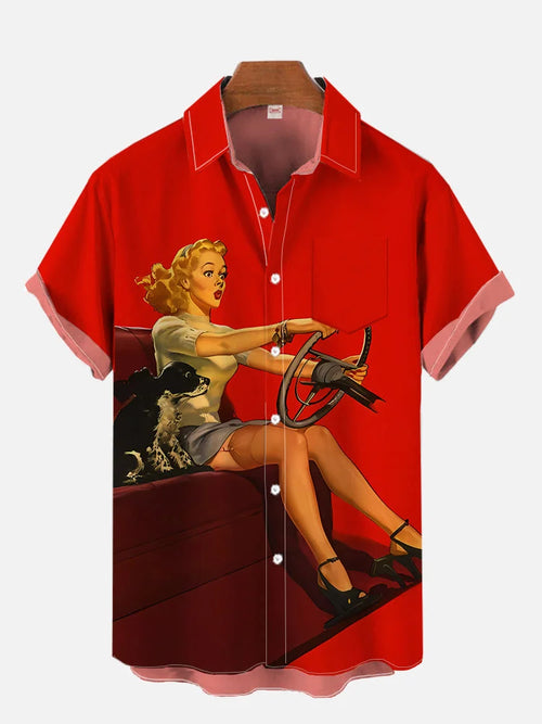 Hawaiian Shirt – 1980s Pin-Up Girl 3D Print Hawaiian Shirt – Vintage Men’s Fashion