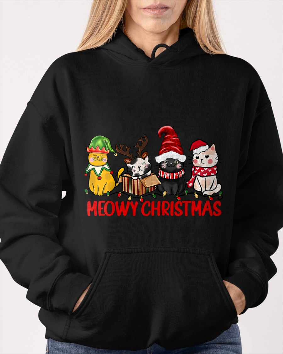 Funny Christmas Cats - Cute Kitten Cats Santa Hat Xmas T-Shirt (SKU-MRCM-9) FMA