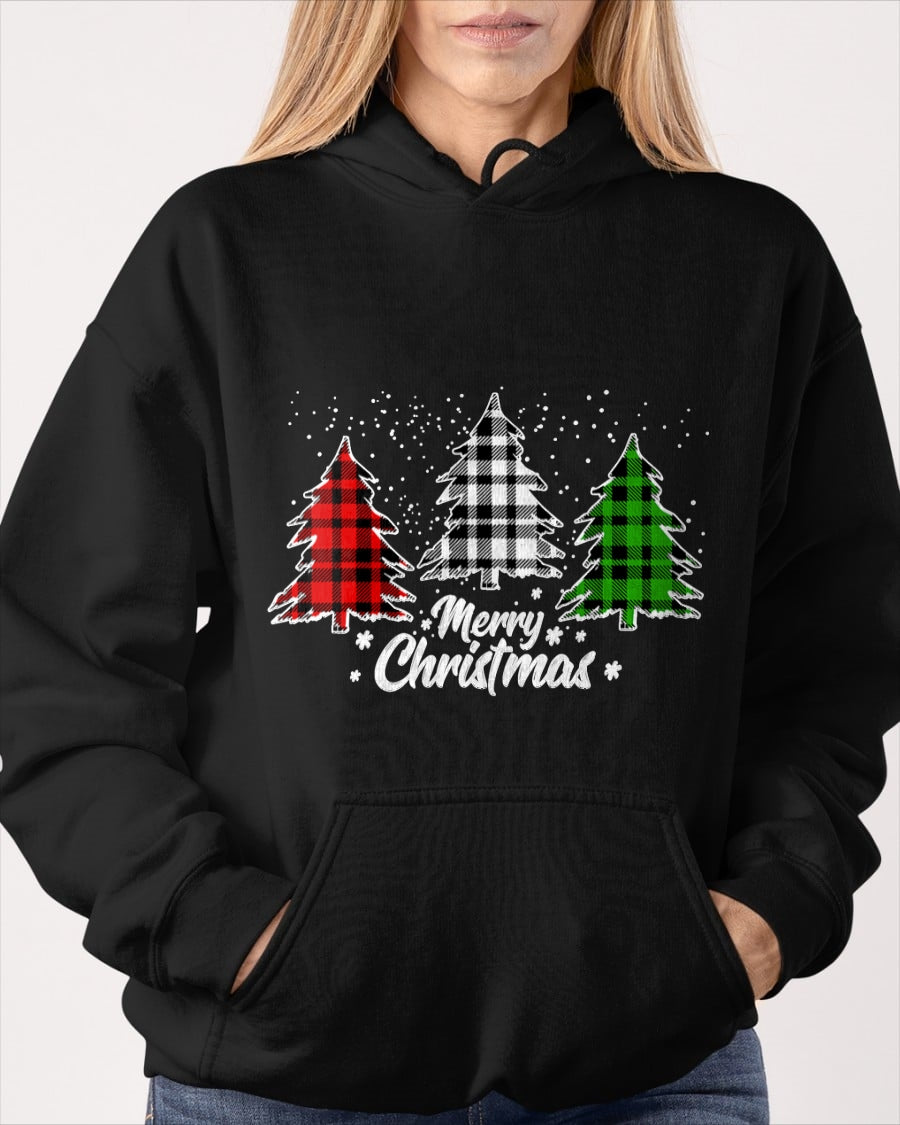 Merry Christmas Tree Xmas Buffalo Plaid Red White Green T-Shirt (SKU-MRCM-22) FMA