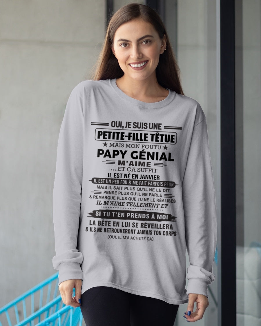 JANVIER - Oui, je suis une petite-fille têtue – T-shirt | Cadeau d’anniversaire de papi pour sa petite-fille - ccdi01 / fr01 (SKU2603-193-01)