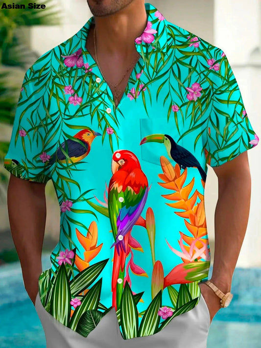 Hawaiian Shirt – 2025 Flamingo & Parrot 3D Print Hawaiian Shirt – Unisex Beachwear