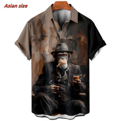 Hawaiian Shirt – Funny Monkey Gentleman 3D Print Hawaiian Shirt – Men’s Casual Aloha Top