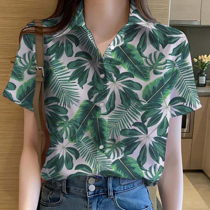 Hawaiian Shirt – Women’s Tropical Leaves 3D Print Hawaiian Shirt – Y2K Summer Beachwear