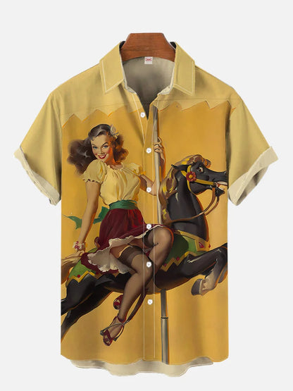 Hawaiian Shirt – 1980s Pin-Up Girl 3D Print Hawaiian Shirt – Vintage Men’s Fashion