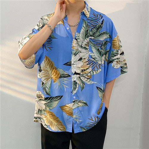 Hawaiian Shirt – Unisex Animal Print 3/4 Sleeve Cotton Hawaiian Beach Shirt