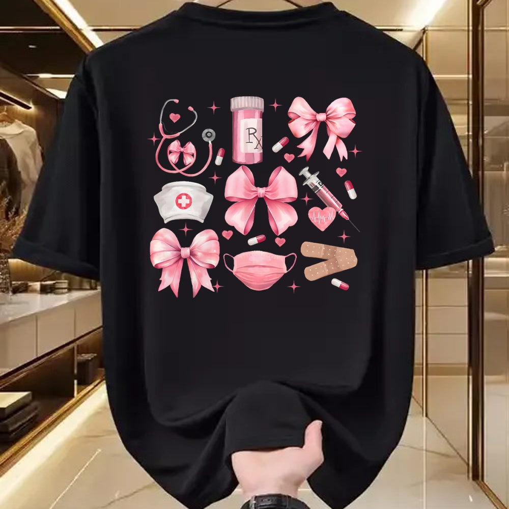 Funny Nurse Shirt, Nurse Unisex T-Shirt/Hoodie/Sweatshirt HLT00 - Women Pink Retro Nurse Coquette Pink Bow Girlie Nurse Life T-Shirt