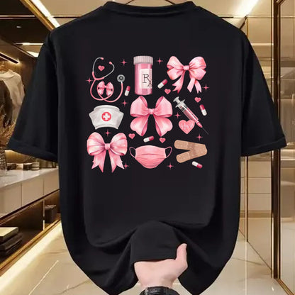 Funny Nurse Shirt, Nurse Unisex T-Shirt/Hoodie/Sweatshirt HLT00 - Women Pink Retro Nurse Coquette Pink Bow Girlie Nurse Life T-Shirt