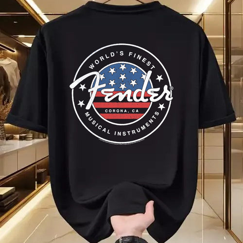 Guitar Lover Shirt, Funny Guitar UnisexT-Shirt/Hoodie/Sweatshirt HLT00 - Fender American Flag Circle Stamp Logo T-Shirt