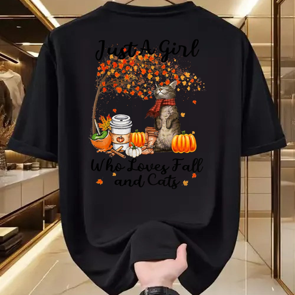 Cat Love Shirt, Funny Cat Lover Gift UnisexT-Shirt/Hoodie/Sweatshirt HLT00 - Tu Just A Girl Who Loves Fall And Cat Costume Thanksgiving T-Shirt