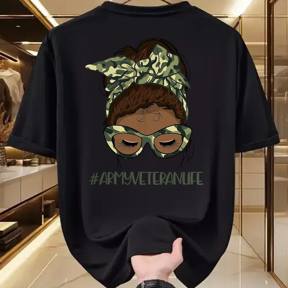 Proud Veteran Shirt, Funny Veteran UnisexT-Shirt/Hoodie/Sweatshirt HLT00 - African American Army Veteran Female Afro Melanin Girl T-Shirt, Men, Black, 3X-Large