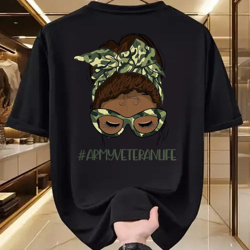 Proud Veteran Shirt, Funny Veteran UnisexT-Shirt/Hoodie/Sweatshirt HLT00 - African American Army Veteran Female Afro Melanin Girl T-Shirt, Men, Black, 3X-Large