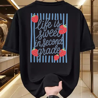 Best Teacher Shirt, Funny Teacher UnisexT-Shirt/Hoodie/Sweatshirt HLT00 - Striped Life is Sweet in Second Grade Strawberries Teacher T-Shirt