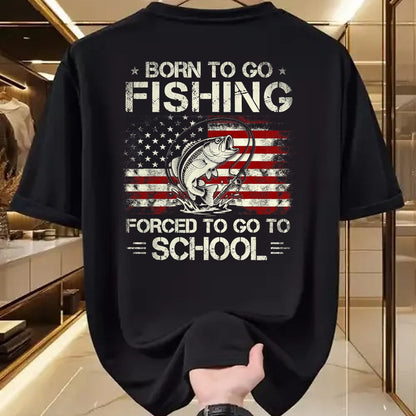 Funny Fishing Shirt, Gift For Fishing Lover Unisex T-Shirt/Hoodie/Sweatshirt HLT00 - Born to Go Fishing Forced to Go to School Bass Fishing Flag T-Shirt