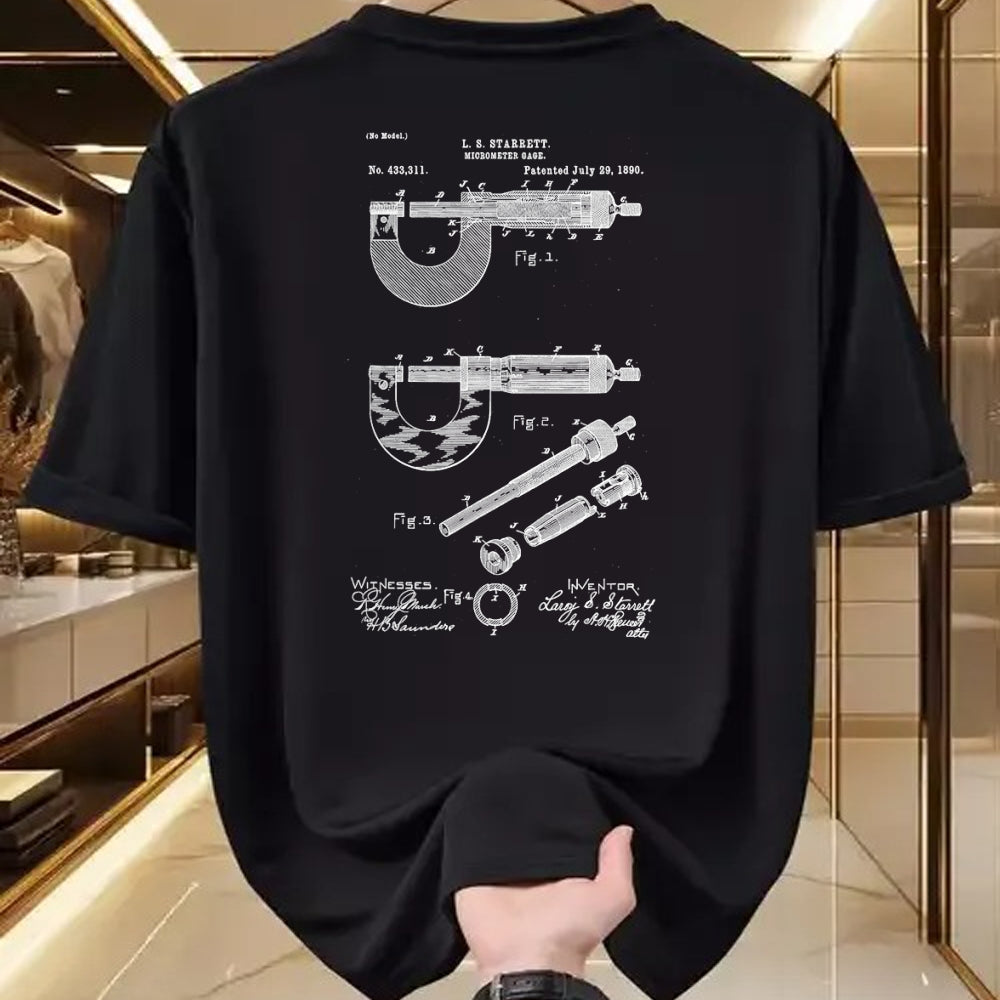 Best Mechanic Life Shirt, Funny Mechanic UnisexT-Shirt/Hoodie/Sweatshirt HLT00 - Mechanical Engineer Art Black Vintage Patent Micrometer Gage T-Shirt - Men's Small