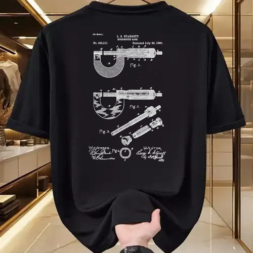 Best Mechanic Life Shirt, Funny Mechanic UnisexT-Shirt/Hoodie/Sweatshirt HLT00 - Mechanical Engineer Art Black Vintage Patent Micrometer Gage T-Shirt - Men's Small