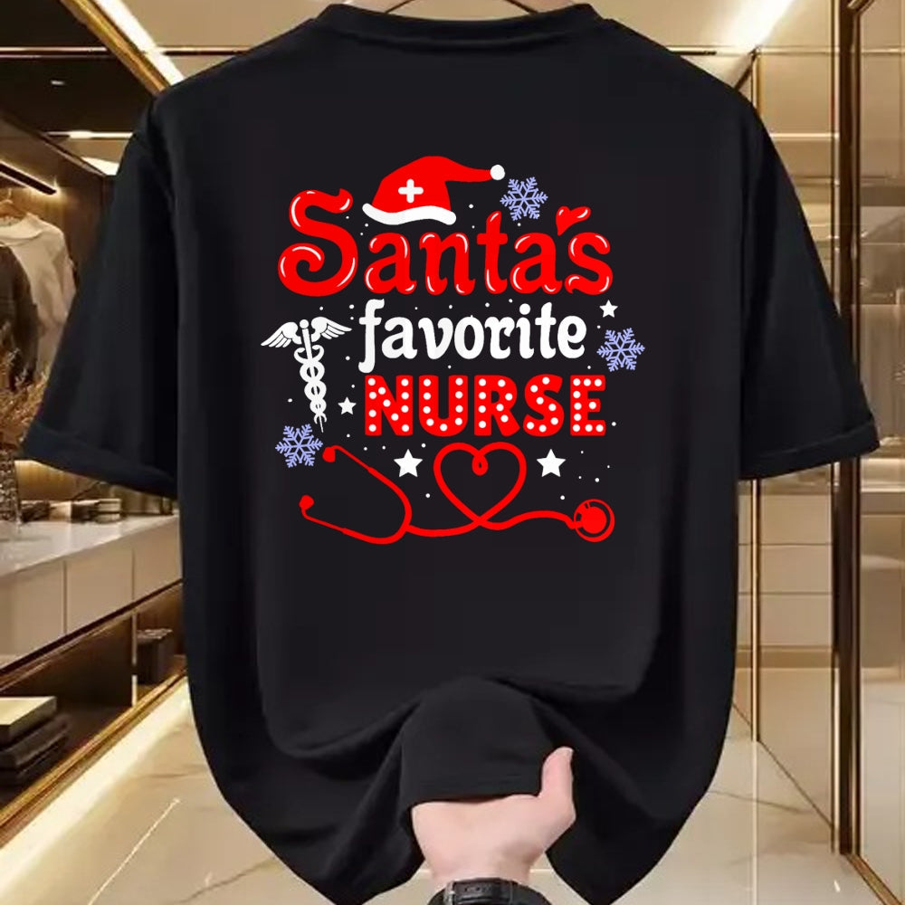 Funny Nurse Shirt, Nurse Unisex T-Shirt/Hoodie/Sweatshirt HLT00 - Santa's Favorite Nurse Christmas Short Sleeve T-Shirt