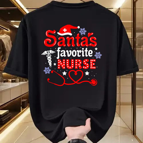 Funny Nurse Shirt, Nurse Unisex T-Shirt/Hoodie/Sweatshirt HLT00 - Santa's Favorite Nurse Christmas Short Sleeve T-Shirt