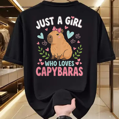 Cute Capybara Shirt, Funny Capybara Unisex T-Shirt/Hoodie/Sweatshirt HLT00 - Just a Girl who Loves Capybaras T-Shirt (4)