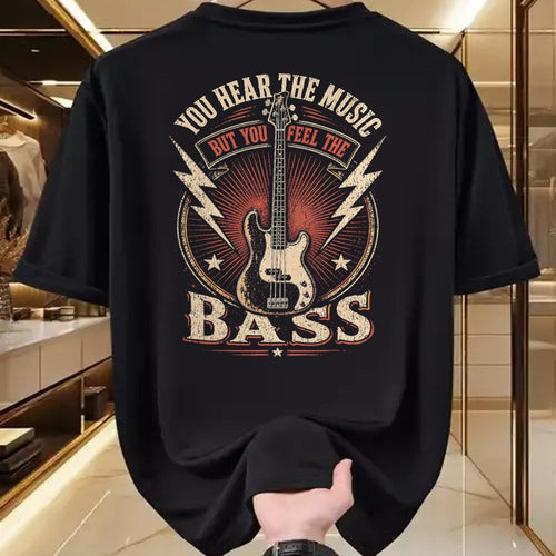 Guitar Lover Shirt, Funny Guitar UnisexT-Shirt/Hoodie/Sweatshirt HLT00 - You Hear The Music But You Feel The Bass Vintage Bass Guitar T-Shirt