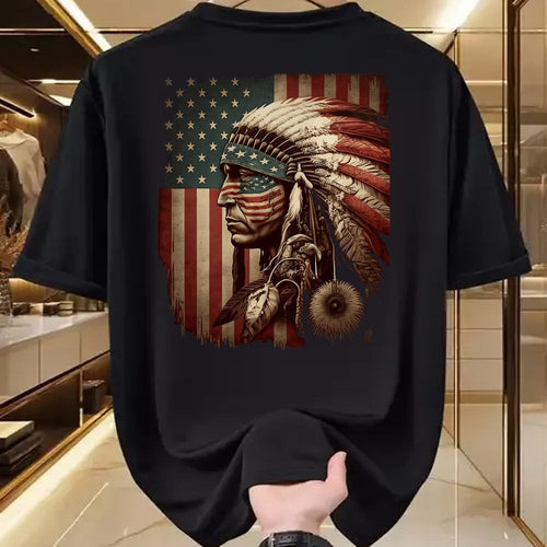 Native American T-Shirts, Vintage Native American Unisex T-Shirt/Hoodie/Sweatshirt HLT00 - Native American Indian Chief American USA Flag (1)