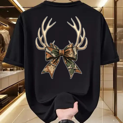 Funny Hunting Shirt, Gift For Hunting Lover Unisex T-Shirt/Hoodie/Sweatshirt HLT00 - Camo Coquette Bow Deer Antlers Hunting Women Girl Camouflage T-Shirt