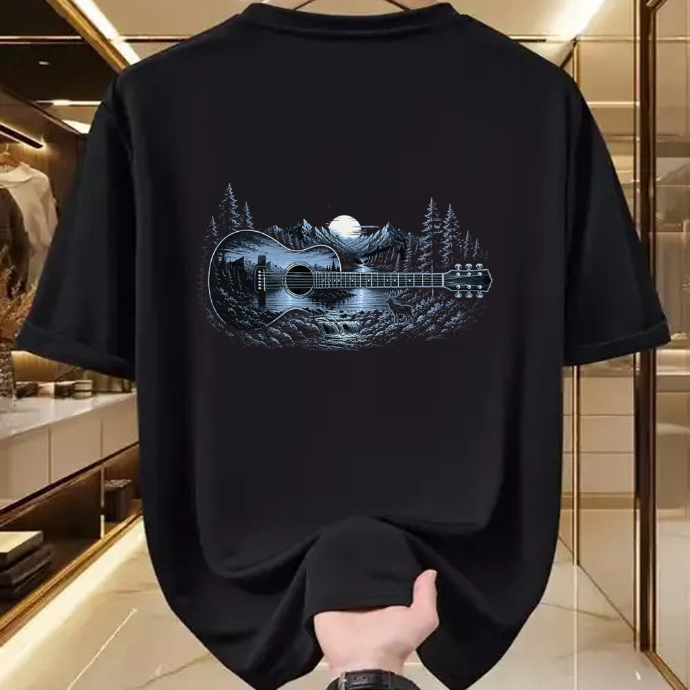 Guitar Lover Shirt, Funny Guitar UnisexT-Shirt/Hoodie/Sweatshirt HLT00 - Mountain Nature Scene Acoustic Guitar Men Women Guitarist T-Shirt