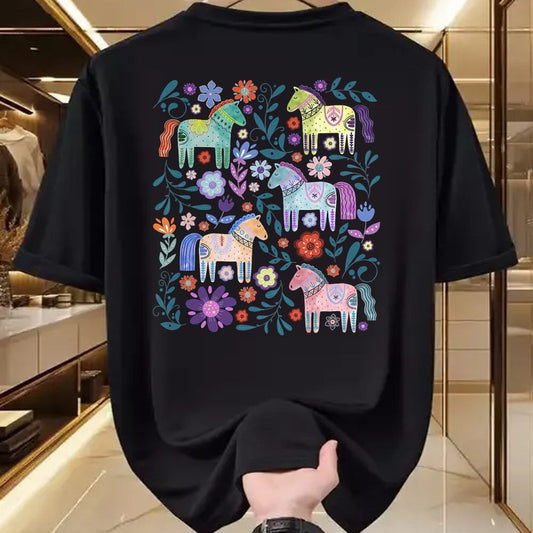 Best Horse Lover Shirt , Funny Horse UnisexT-Shirt/Hoodie/Sweatshirt HLT00 - Cottagecore Dala Horse Scandinavian Folk Art Floral Animals T-Shirt