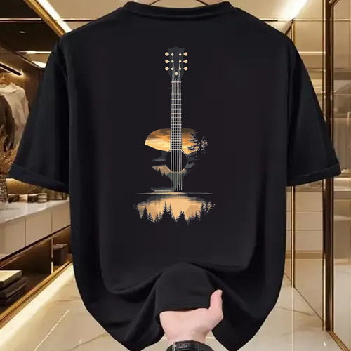 Guitar Lover Shirt, Funny Guitar UnisexT-Shirt/Hoodie/Sweatshirt HLT00 - Sunset Acoustic Guitar Scenic Nature Art T-Shirt, Men, Black, 3X-Large